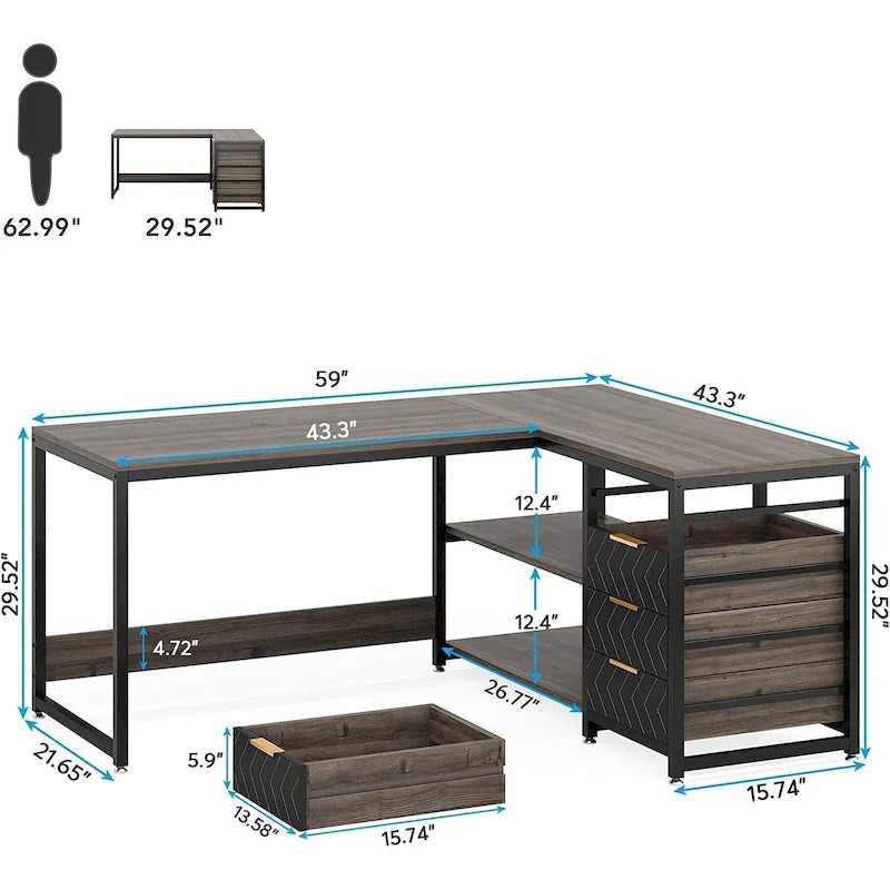 Bureau d'angle réversible en L