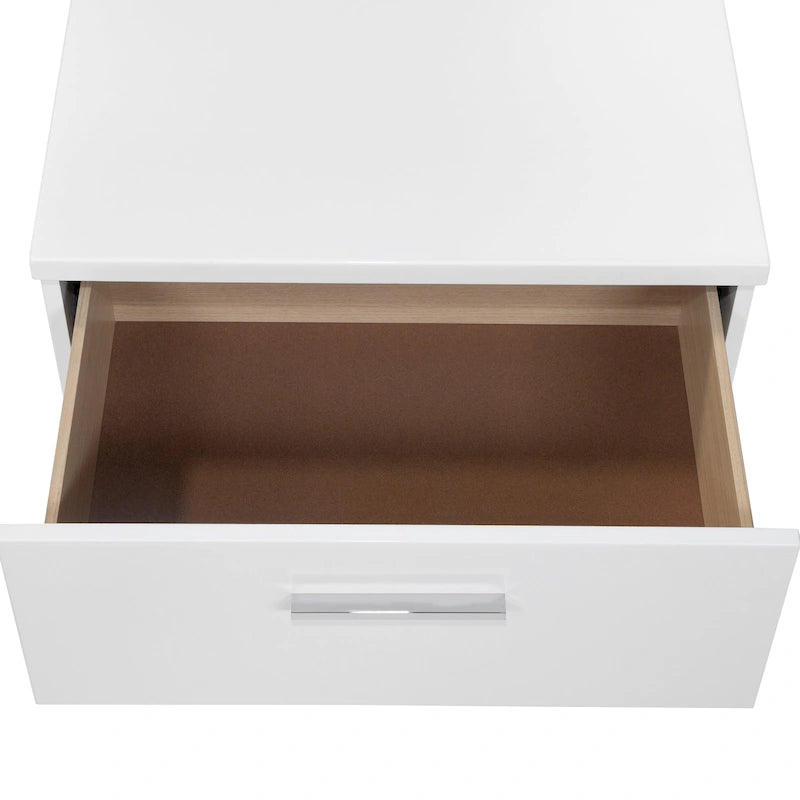 Table de chevet blanche de style moderne en bois massif avec deux tiroirs
