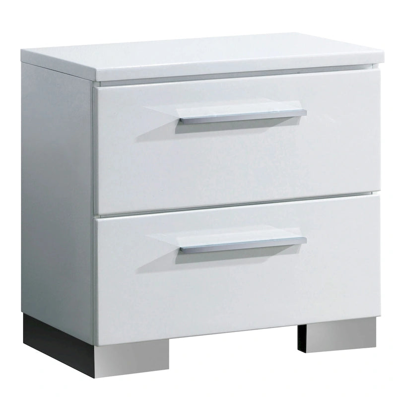 Table de chevet blanche de style moderne en bois massif avec deux tiroirs