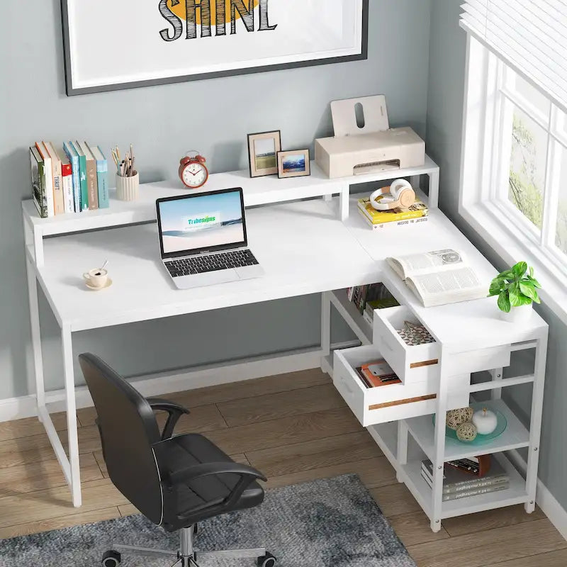 Bureau d'angle avec tiroirs en forme de L — Bureau d'angle pour la maison