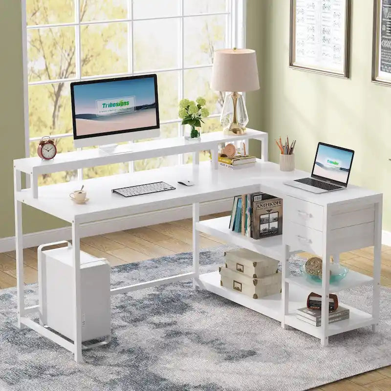 Bureau d'angle avec tiroirs en forme de L — Bureau d'angle pour la maison