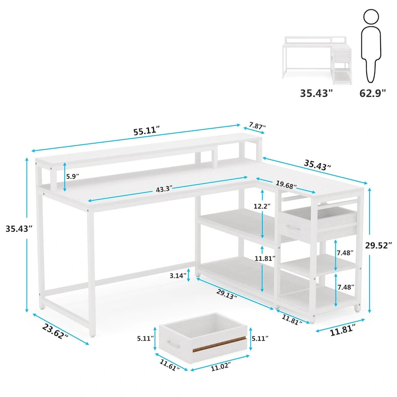 Bureau d'angle avec tiroirs en forme de L — Bureau d'angle pour la maison