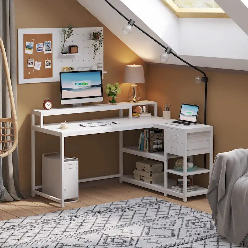 Bureau d'angle avec tiroirs en forme de L — Bureau d'angle pour la maison