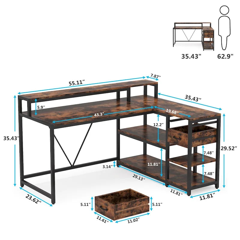 Bureau d'angle avec tiroirs en forme de L — Bureau d'angle pour la maison