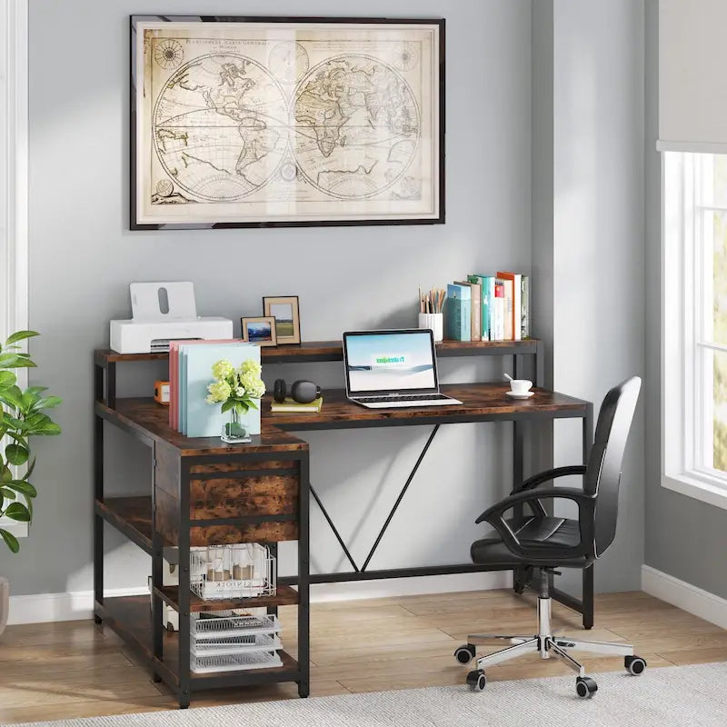 Bureau d'angle avec tiroirs en forme de L — Bureau d'angle pour la maison