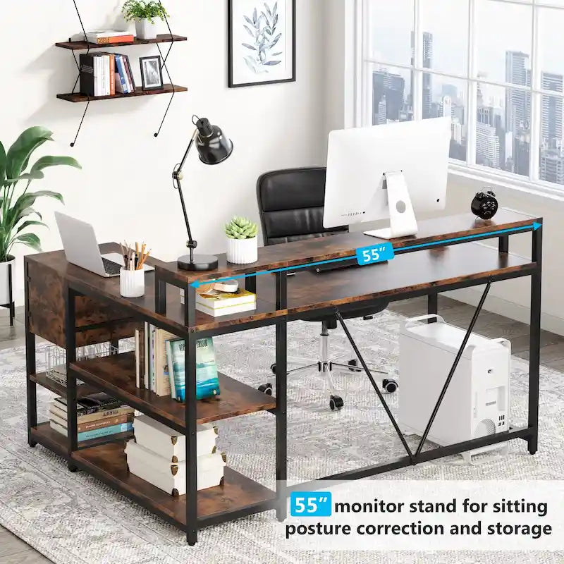 Bureau d'angle avec tiroirs en forme de L — Bureau d'angle pour la maison