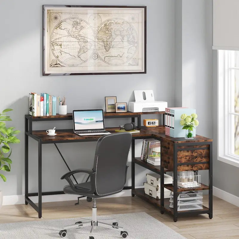 Bureau d'angle avec tiroirs en forme de L — Bureau d'angle pour la maison