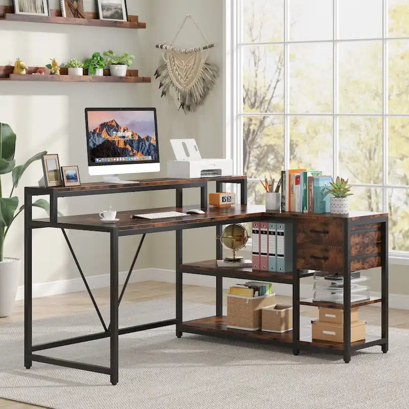 Bureau d'angle avec tiroirs en forme de L — Bureau d'angle pour la maison