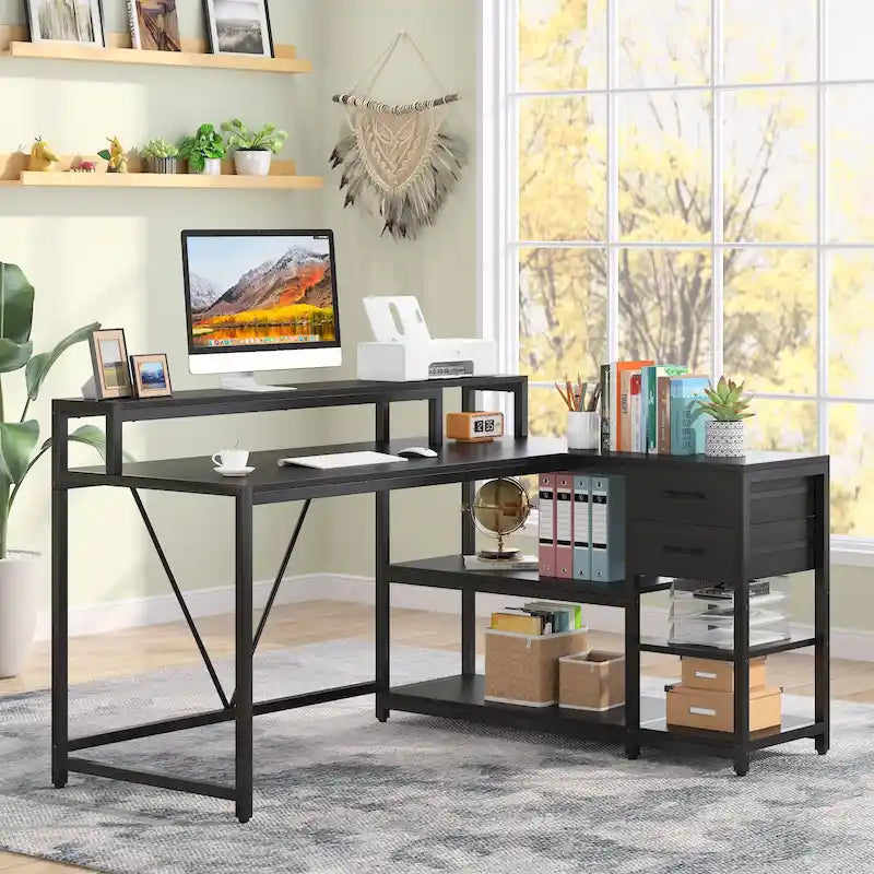 Bureau d'angle avec tiroirs en forme de L — Bureau d'angle pour la maison