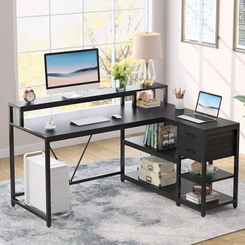 Bureau d'angle avec tiroirs en forme de L — Bureau d'angle pour la maison