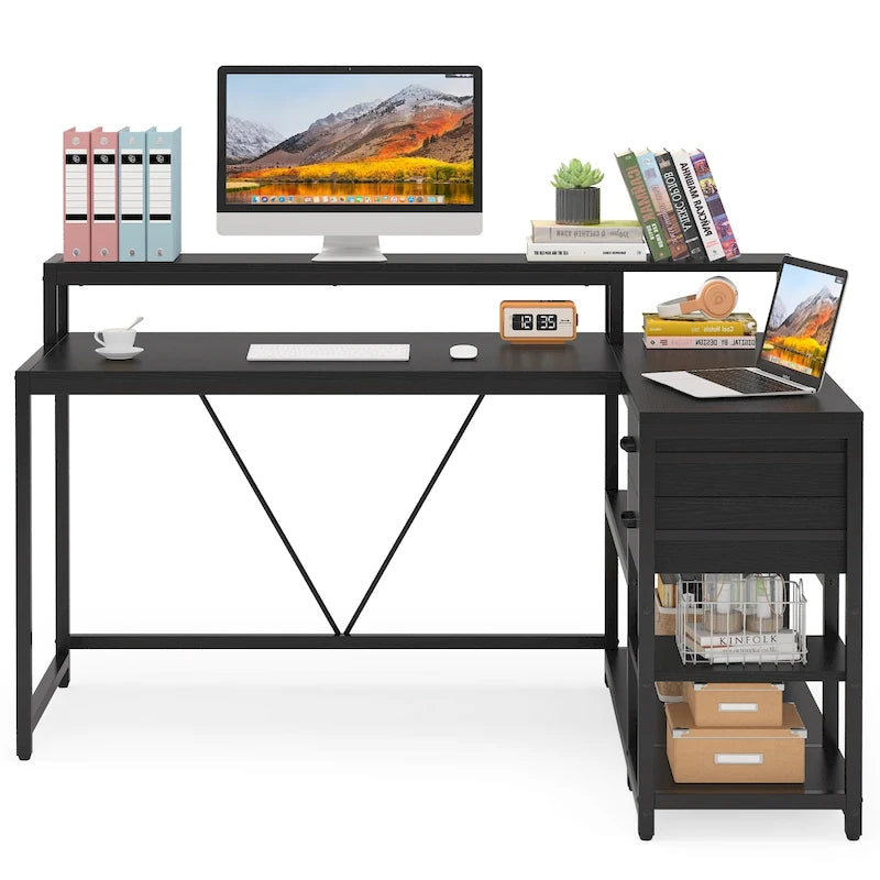 Bureau d'angle avec tiroirs en forme de L — Bureau d'angle pour la maison