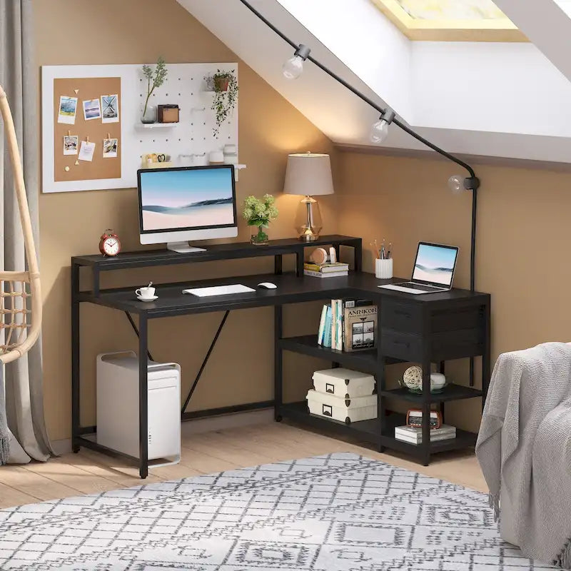 Bureau d'angle avec tiroirs en forme de L — Bureau d'angle pour la maison