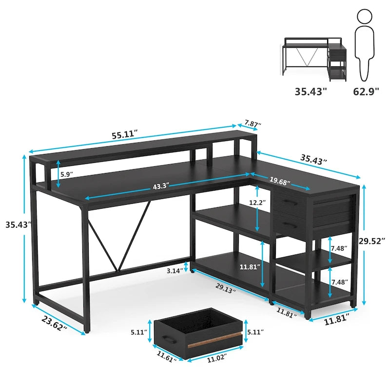 Bureau d'angle avec tiroirs en forme de L — Bureau d'angle pour la maison