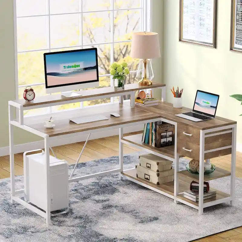 Bureau d'angle avec tiroirs en forme de L — Bureau d'angle pour la maison