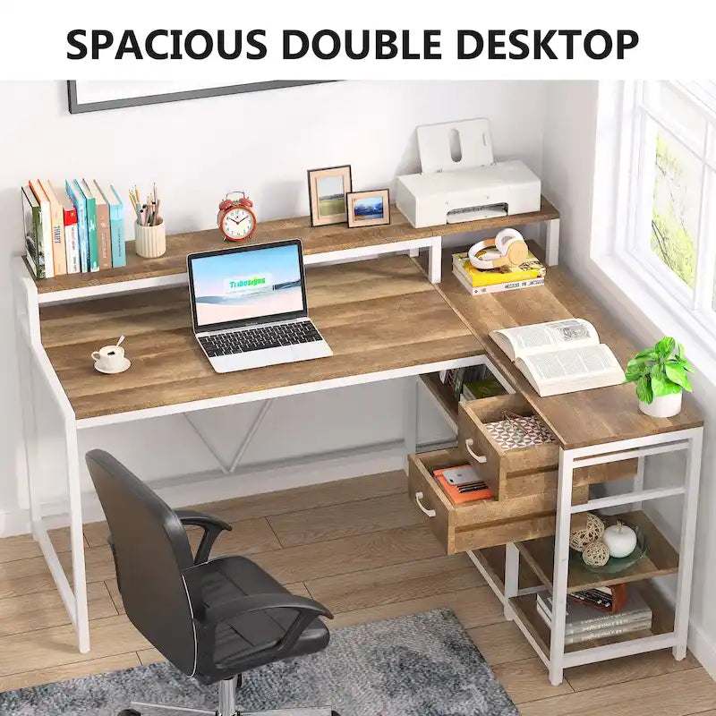 Bureau d'angle avec tiroirs en forme de L — Bureau d'angle pour la maison