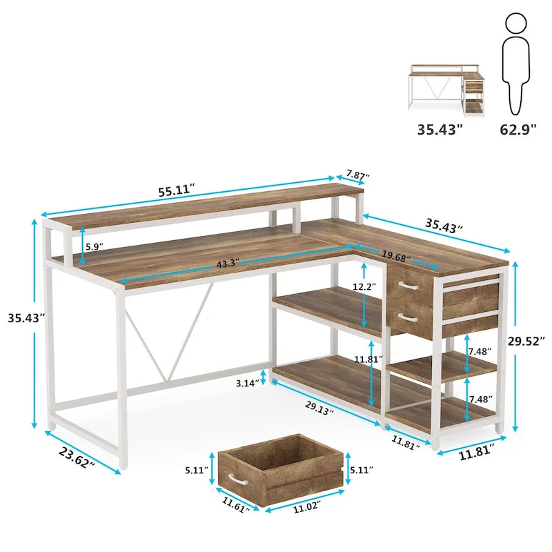 Bureau d'angle avec tiroirs en forme de L — Bureau d'angle pour la maison