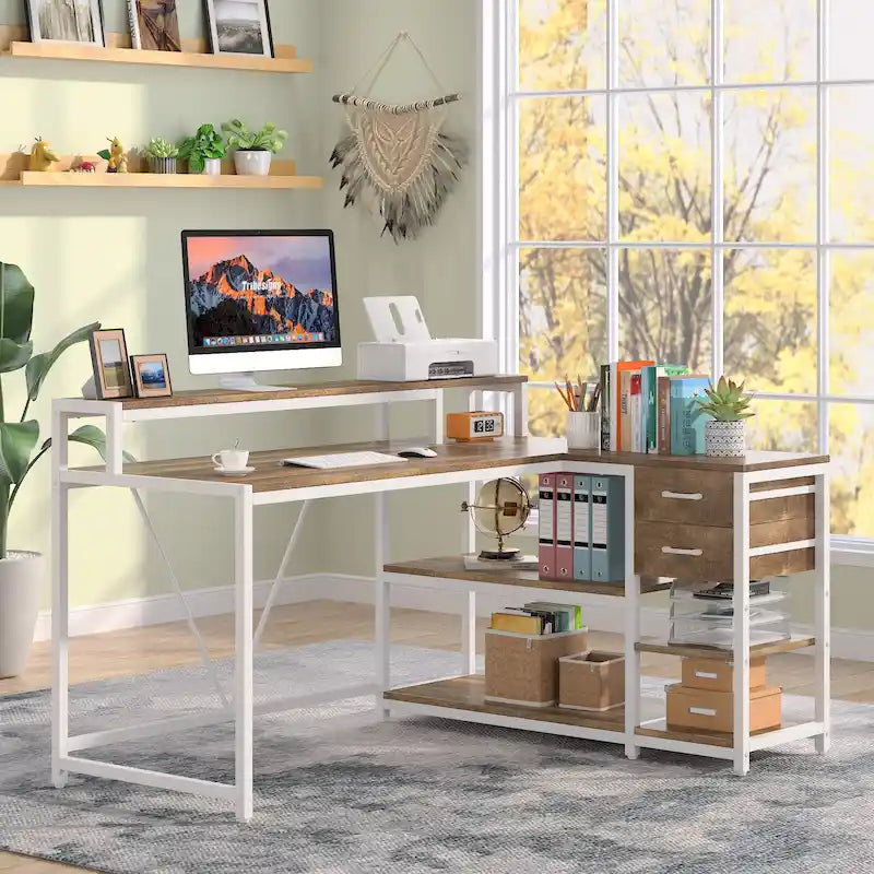 Bureau d'angle avec tiroirs en forme de L — Bureau d'angle pour la maison