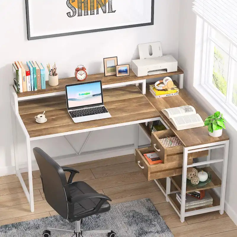 Bureau d'angle avec tiroirs en forme de L — Bureau d'angle pour la maison