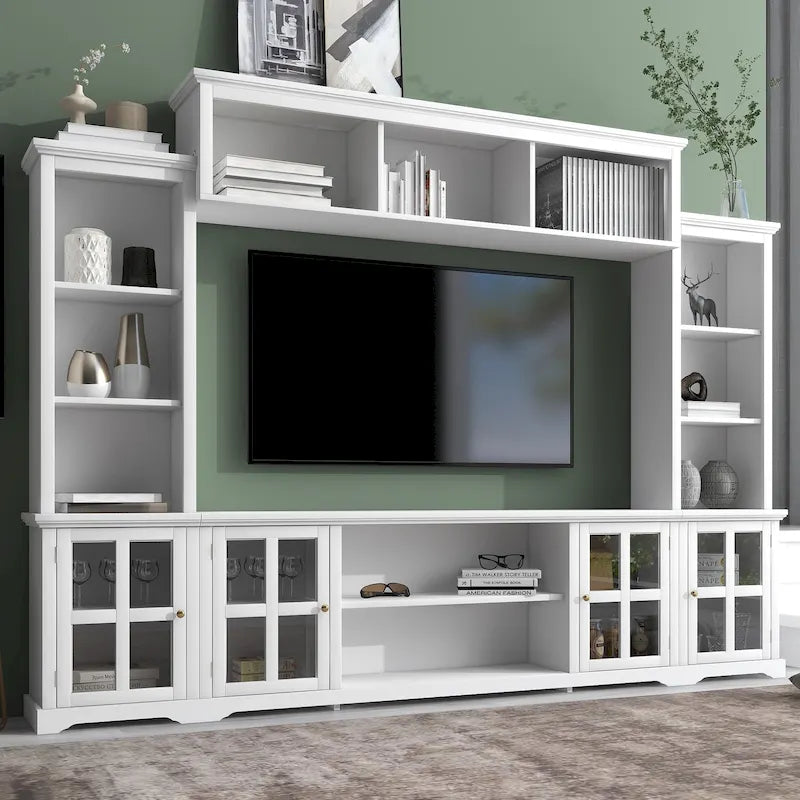 Entertainment Unit with Bridge, TV Console Table for TVs Up to 70 , Two Pier Units