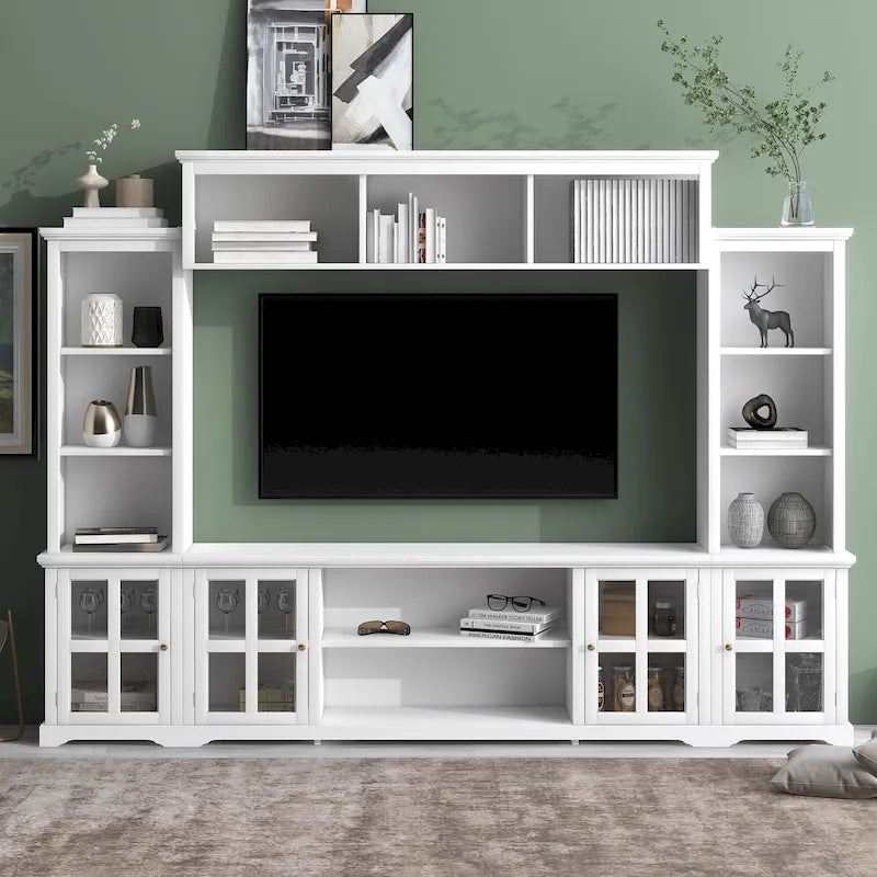 Meuble TV avec pont, table console TV pour téléviseurs jusqu'à 70 pouces, deux colonnes latérales