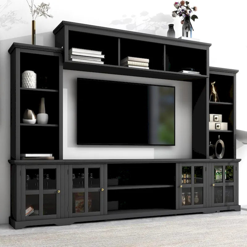 Meuble TV avec pont, table console TV pour téléviseurs jusqu'à 70 pouces, deux colonnes latérales