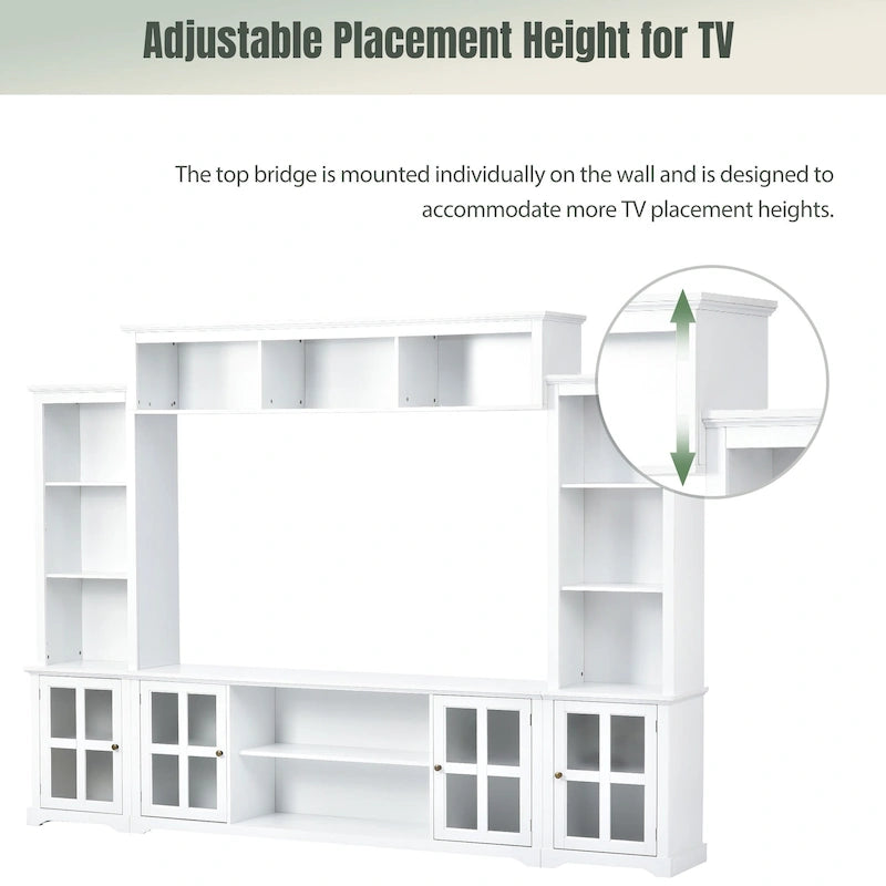 Meuble TV avec pont, table console TV pour téléviseurs jusqu'à 70 pouces, deux colonnes latérales