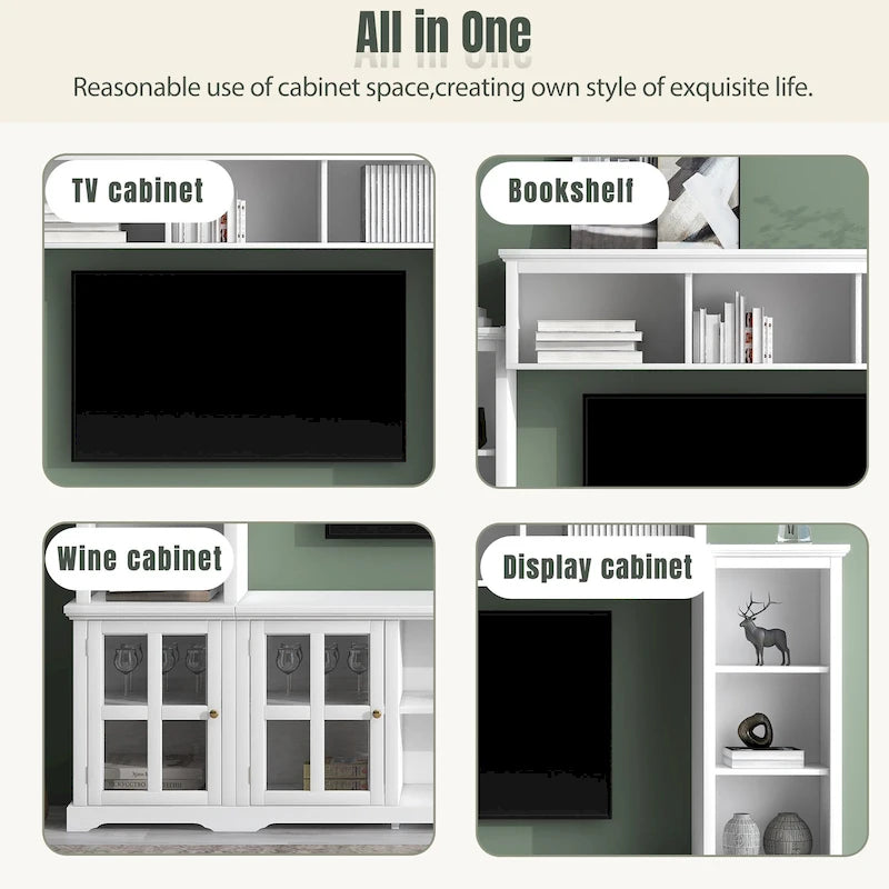Meuble TV avec pont, table console TV pour téléviseurs jusqu'à 70 pouces, deux colonnes latérales