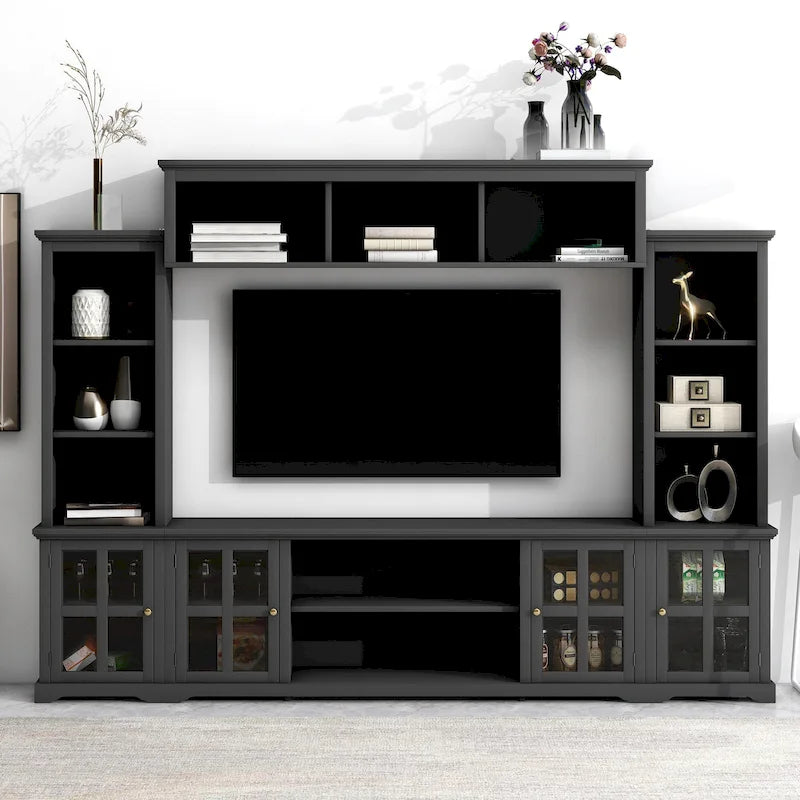 Meuble TV avec pont, table console TV pour téléviseurs jusqu'à 70 pouces, deux colonnes latérales