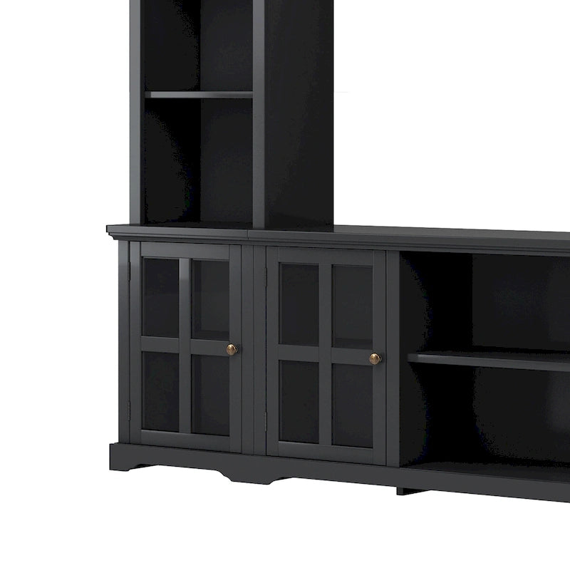 Meuble TV avec pont, table console TV pour téléviseurs jusqu'à 70 pouces, deux colonnes latérales