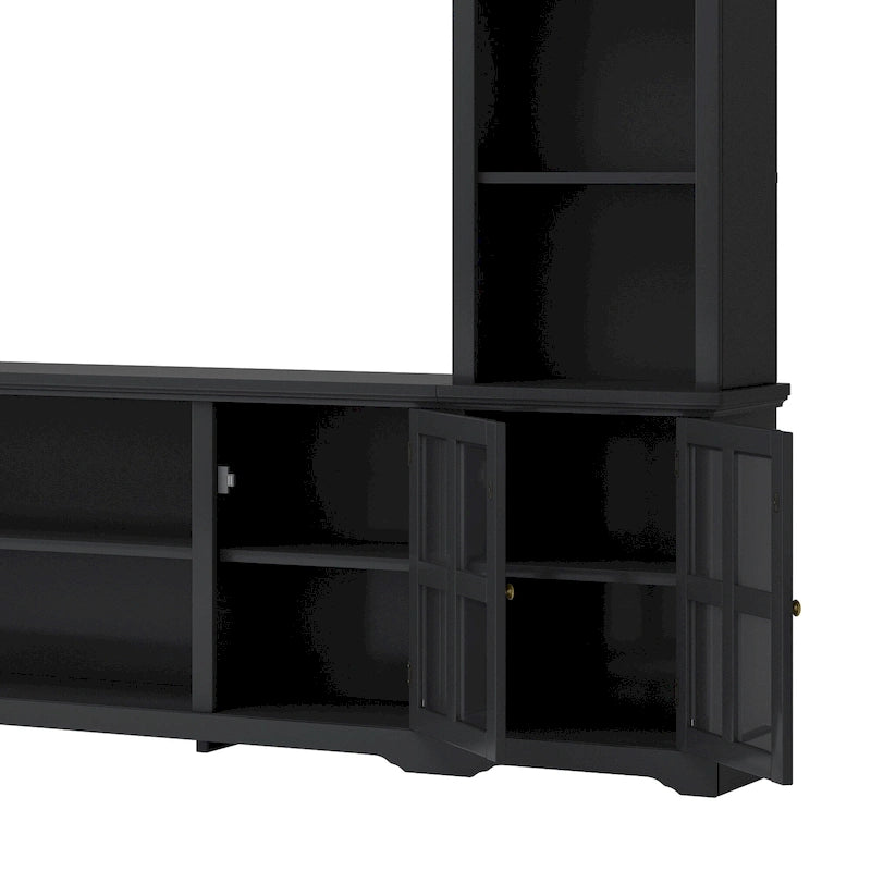 Meuble TV avec pont, table console TV pour téléviseurs jusqu'à 70 pouces, deux colonnes latérales