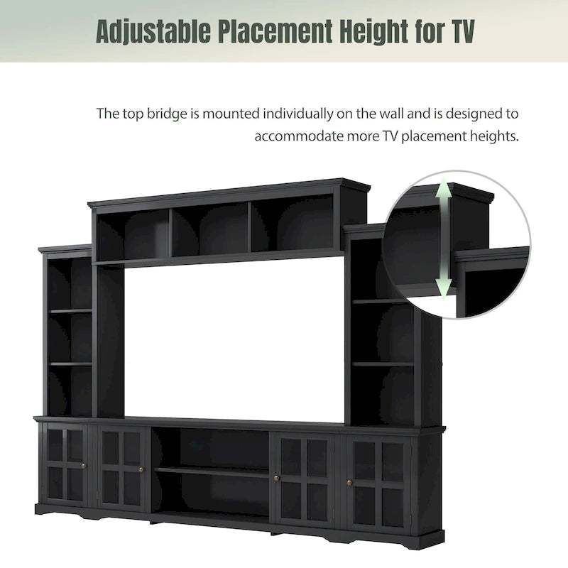 Meuble TV avec pont, table console TV pour téléviseurs jusqu'à 70 pouces, deux colonnes latérales