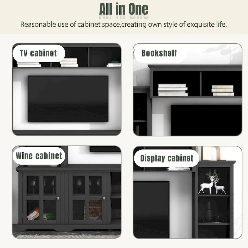 Meuble TV avec pont, table console TV pour téléviseurs jusqu'à 70 pouces, deux colonnes latérales