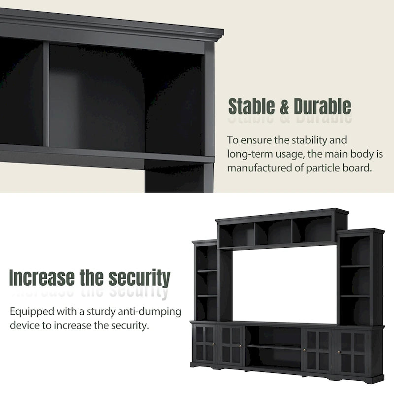 Meuble TV avec pont, table console TV pour téléviseurs jusqu'à 70 pouces, deux colonnes latérales