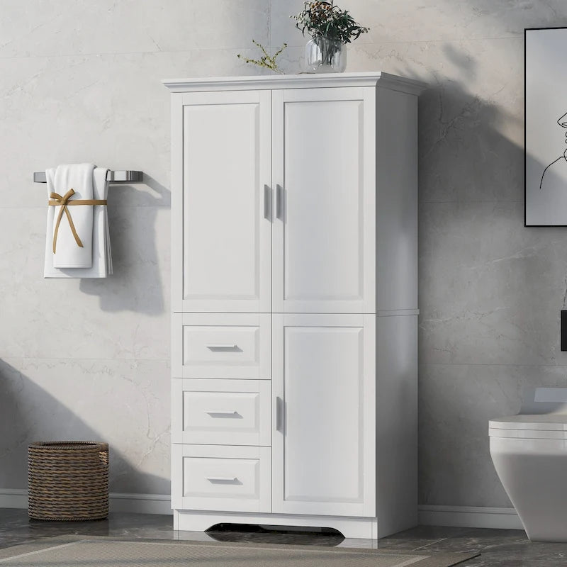Armoire de rangement haute et large avec portes, trois tiroirs