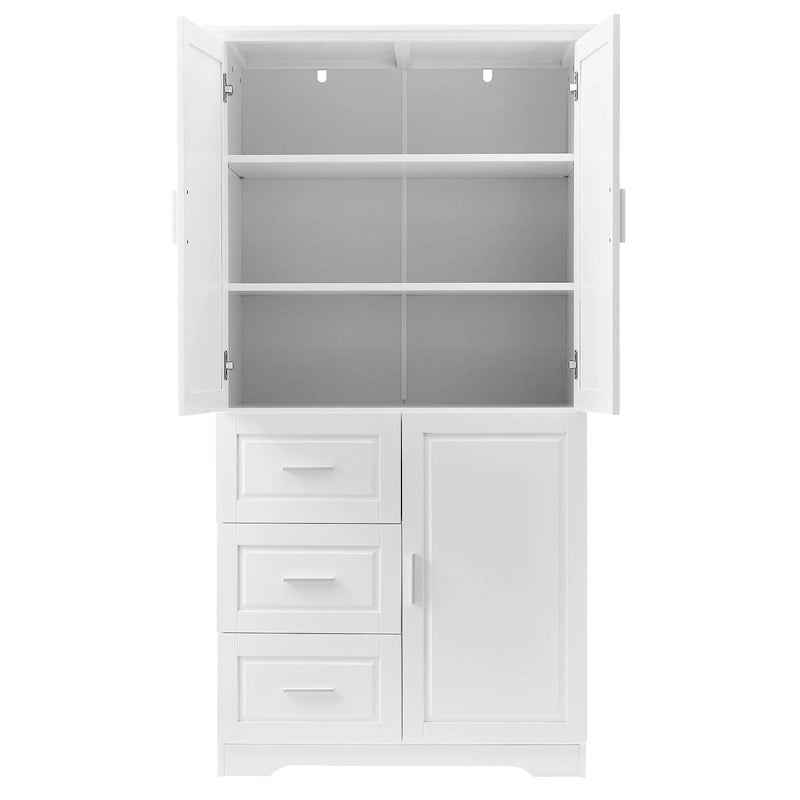 Armoire de rangement haute et large avec portes, trois tiroirs
