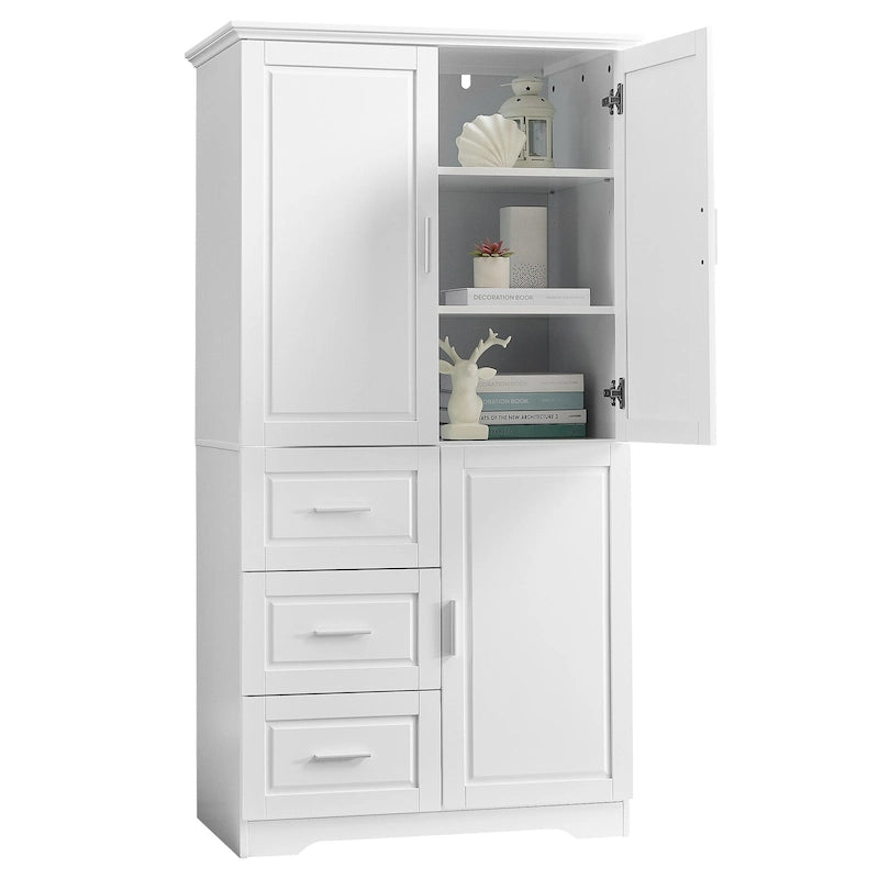 Armoire de rangement haute et large avec portes, trois tiroirs