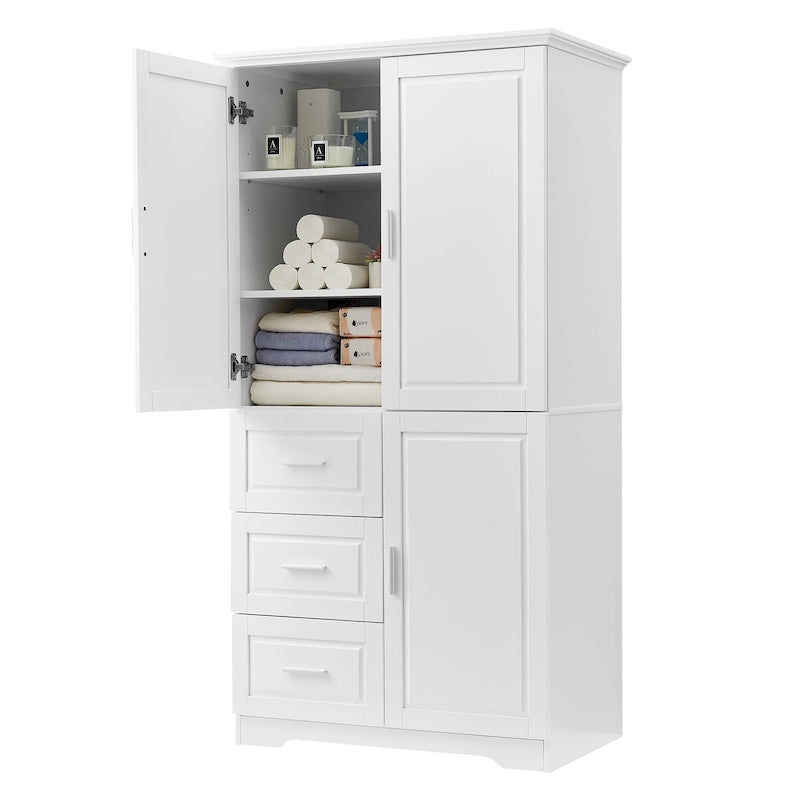 Armoire de rangement haute et large avec portes, trois tiroirs
