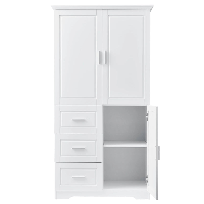 Armoire de rangement haute et large avec portes, trois tiroirs