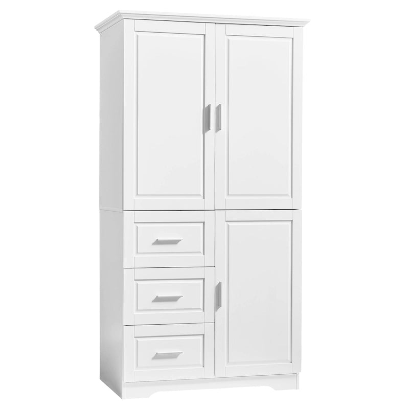Armoire de rangement haute et large avec portes, trois tiroirs