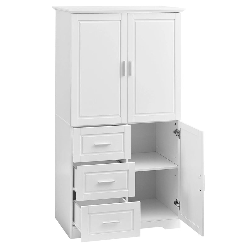 Armoire de rangement haute et large avec portes, trois tiroirs