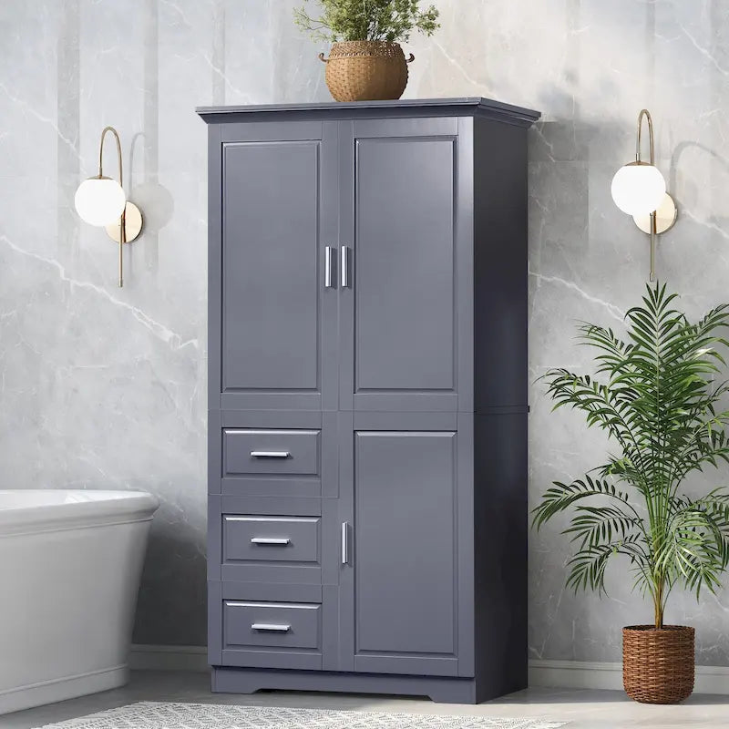 Armoire de rangement haute et large avec portes, trois tiroirs