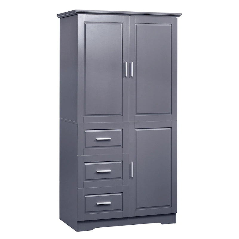 Armoire de rangement haute et large avec portes, trois tiroirs