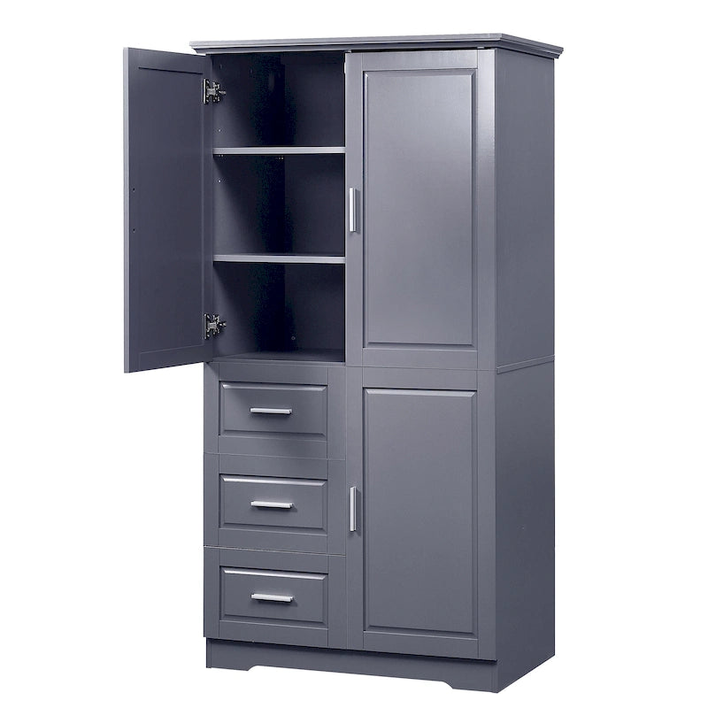 Armoire de rangement haute et large avec portes, trois tiroirs