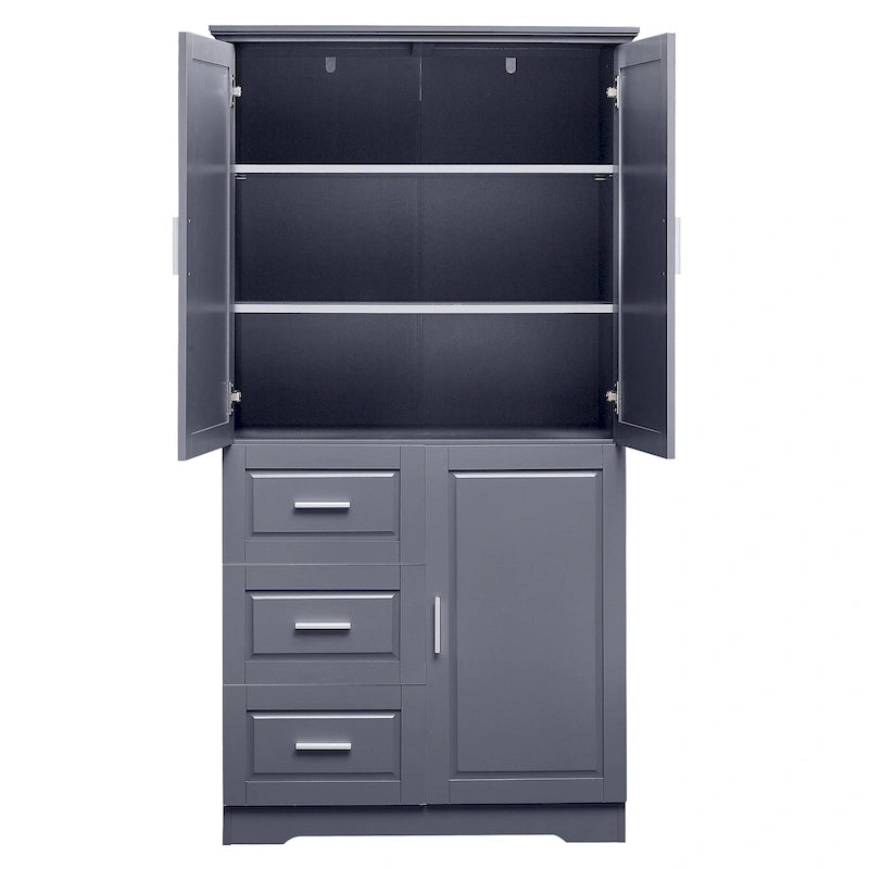 Armoire de rangement haute et large avec portes, trois tiroirs