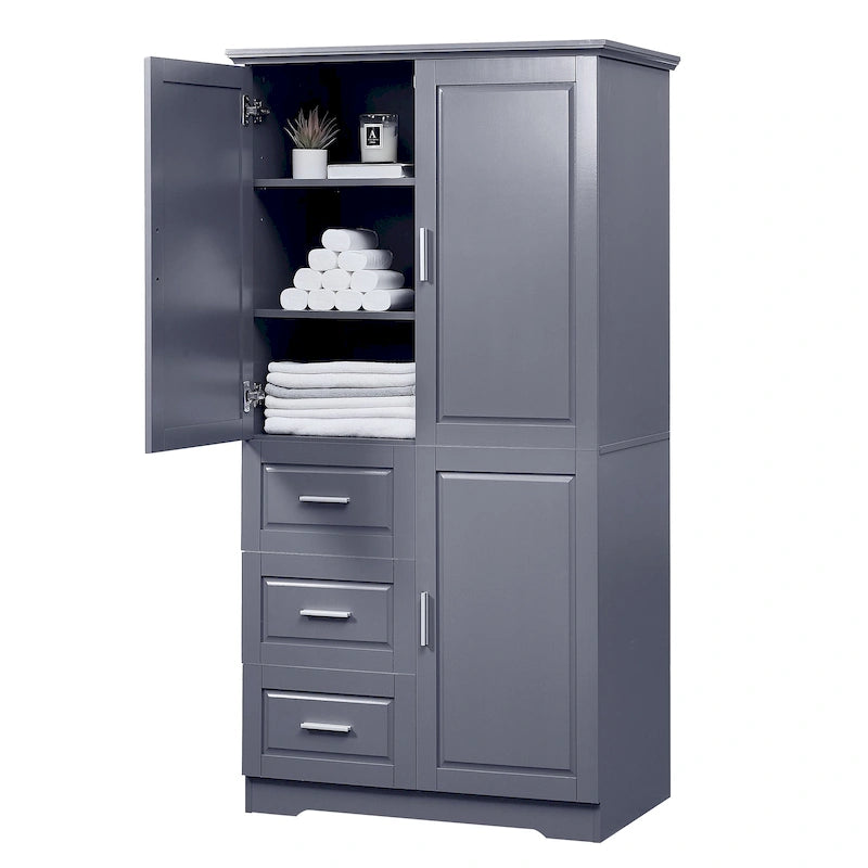 Armoire de rangement haute et large avec portes, trois tiroirs
