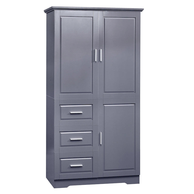 Armoire de rangement haute et large avec portes, trois tiroirs
