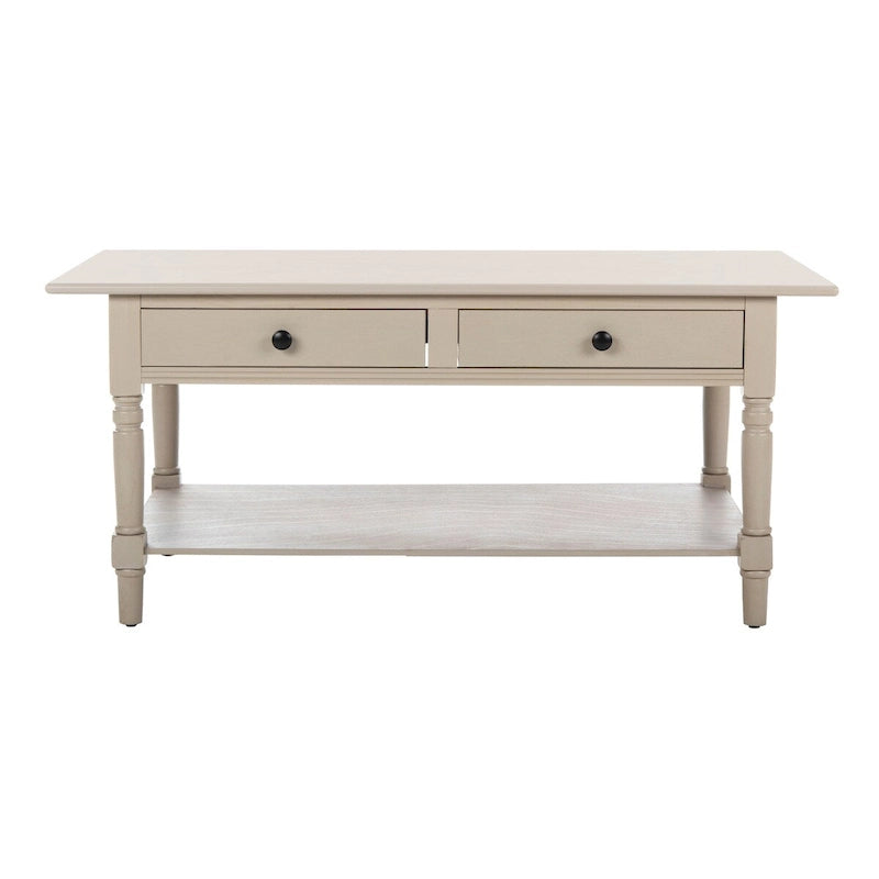 Table basse grise à deux tiroirs — 105,9 cm L x 55,1 cm P x 47 cm H