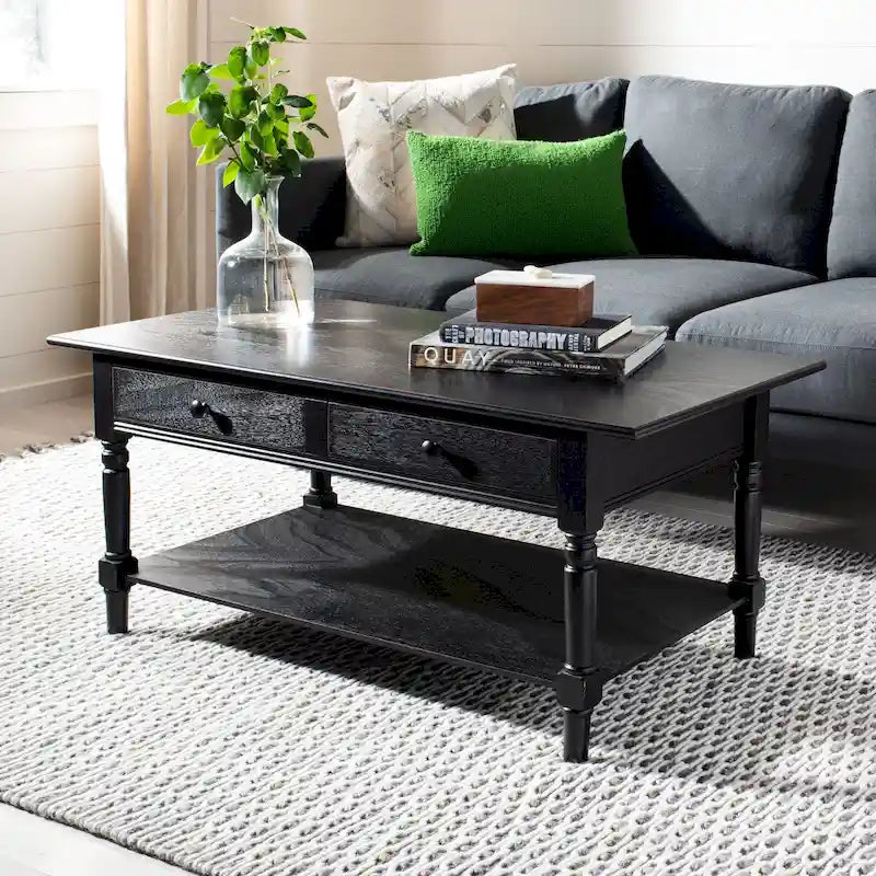 Table basse grise à deux tiroirs — 105,9 cm L x 55,1 cm P x 47 cm H