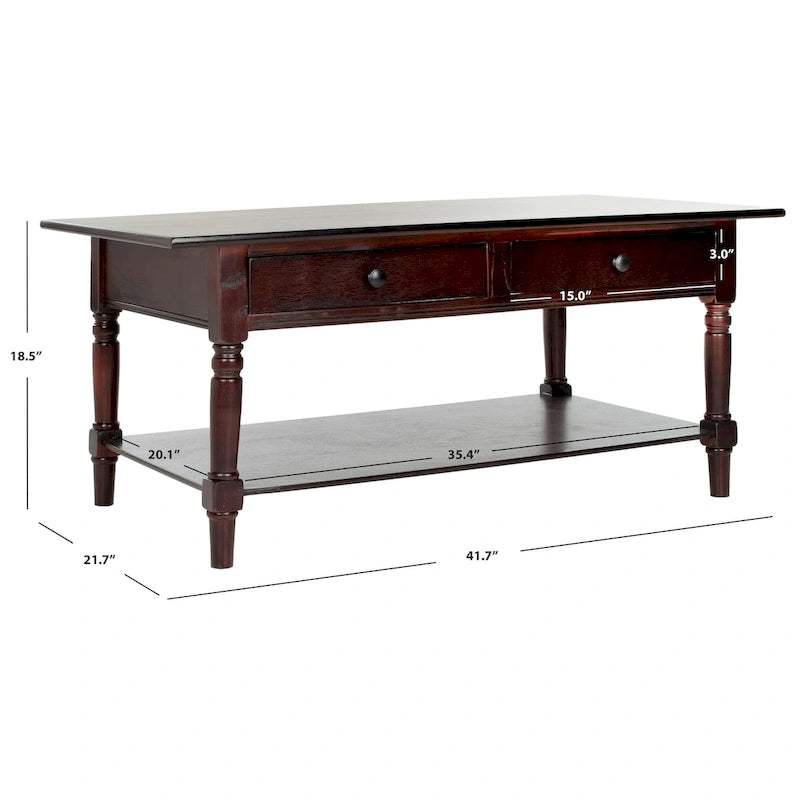 Table basse grise à deux tiroirs — 105,9 cm L x 55,1 cm P x 47 cm H