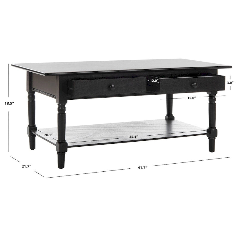 Table basse grise à deux tiroirs — 105,9 cm L x 55,1 cm P x 47 cm H